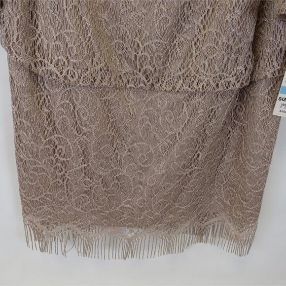 S.L. Fashions NWT Taupe Gold Crochet Blouson Fringe Hem Cocktail Dress, Size 20W - Picture 4 of 9